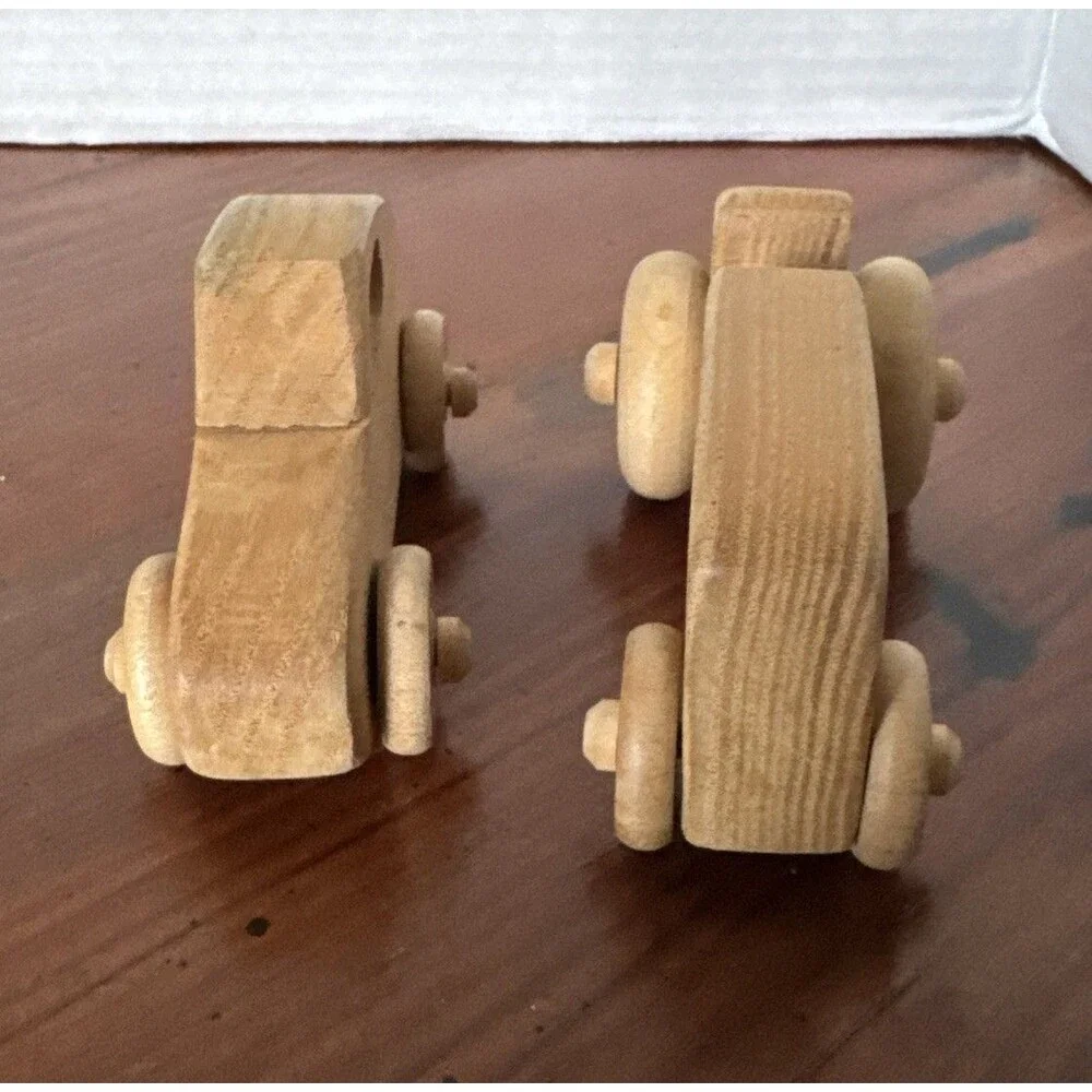 2 Wooden Vehicles 1 Wooden Tractor And 1 Car Wood Toy Collectible